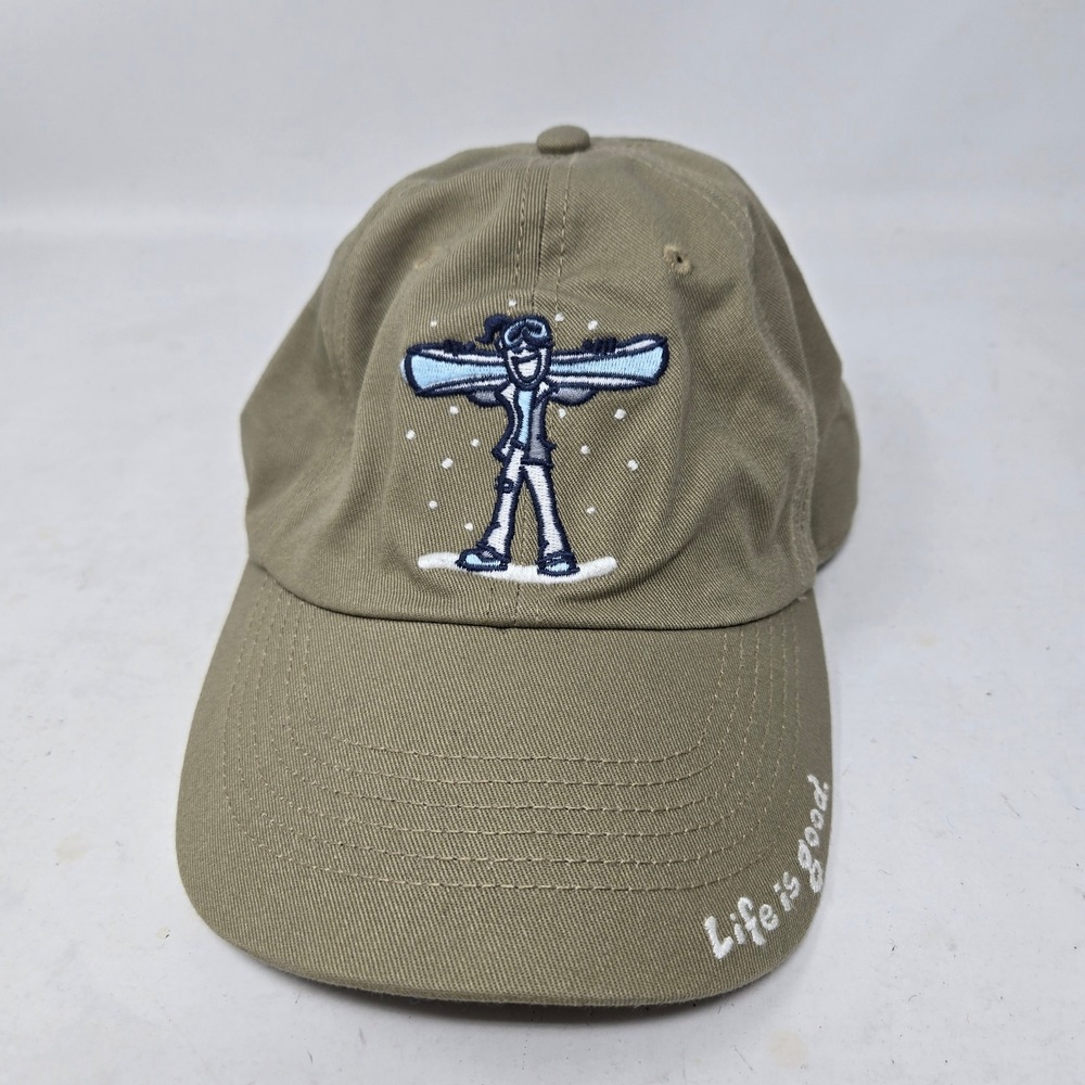 Life is Good Hat Mens Khaki Green Skier Embroidered Cotton Baseball Cap